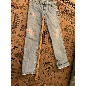 Vintage Boho Hippie Women's J. Crew Jeans Pink Patch Classic Straight Tag 6 Tall